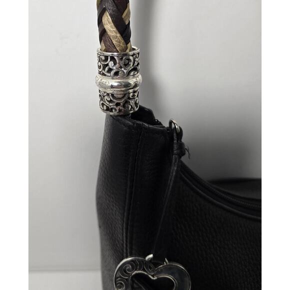 Chic BRIGHTON Barbados Zip Top Hobo Shoulder Bag leather & Braided Strap Black - Picture 5 of 15